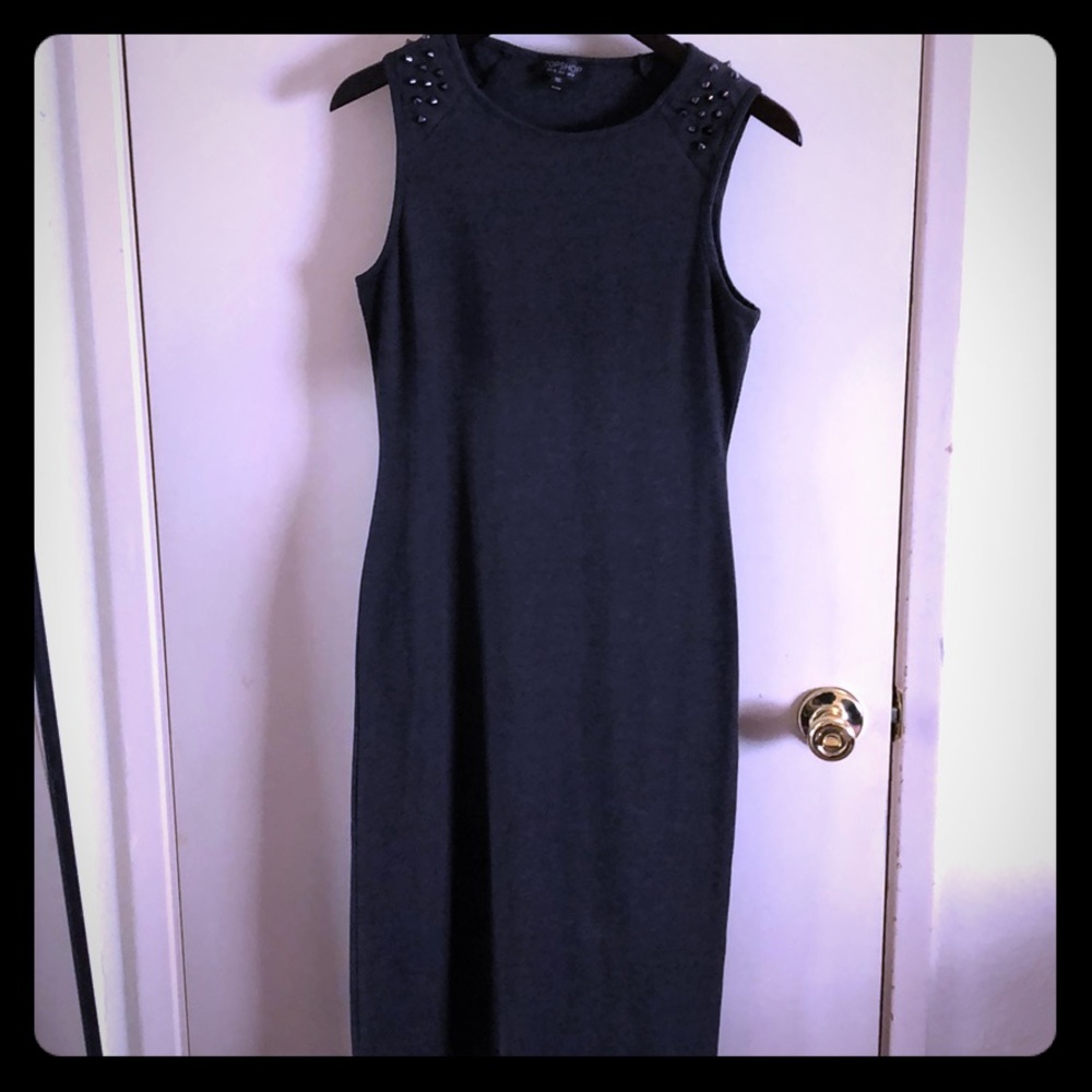 Gray jersey dress with studded shoulders